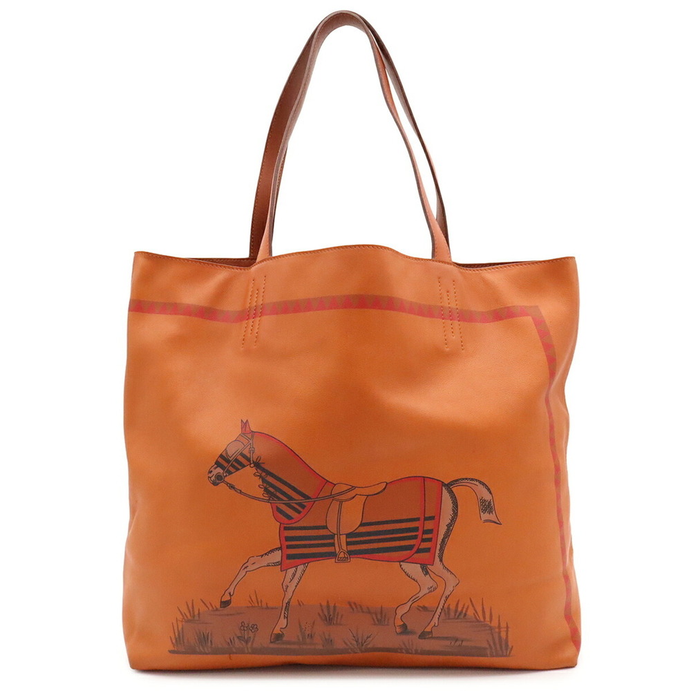 HERMES Double Sens 36 Tote Bag Shoulder Reversible Horse Pattern Veau Sikkim ...